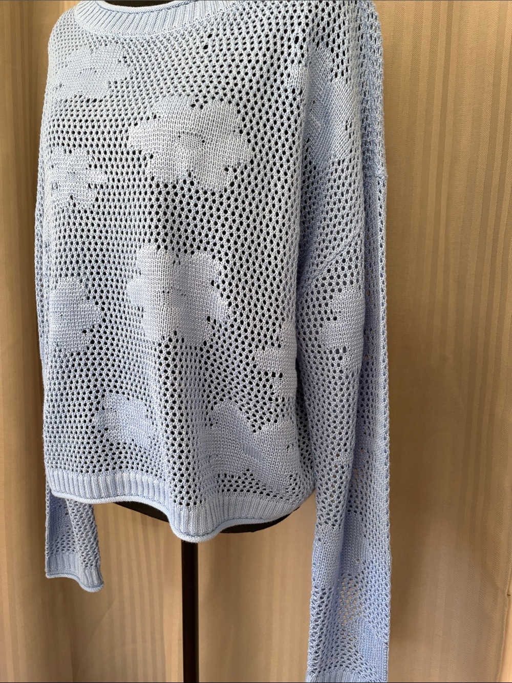BCX Pastel Blue Floral Open-Knit Scoop Neck Sweater - Picture 4 of 6